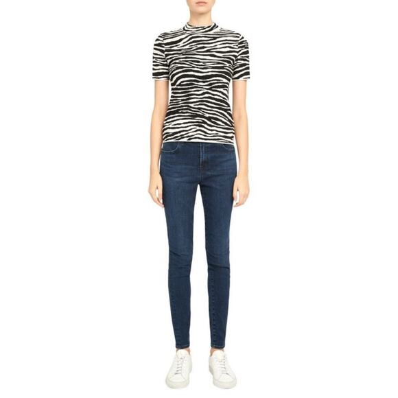 Theory Women's Zebra Print Wool Blend Sweater Tee Black And White Size L - Picture 1 of 8